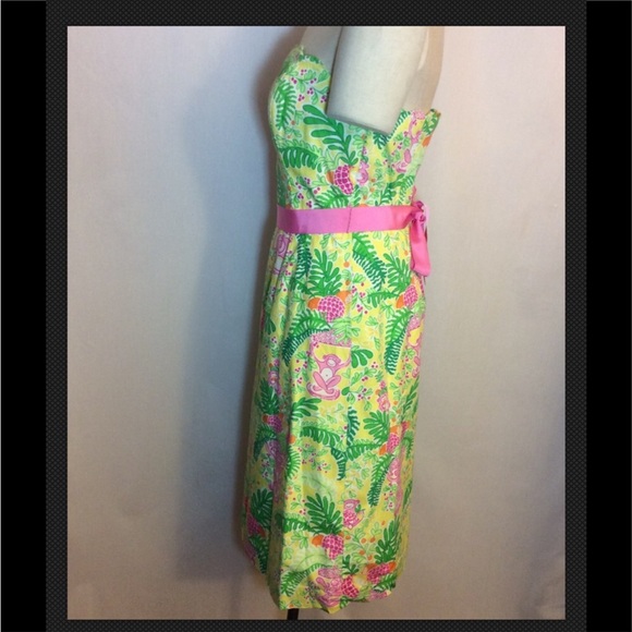 Lilly Pulitzer Sienna Dress in Pink Paradise Lemon Sorbet Strapless 8 EUC - Picture 8 of 8